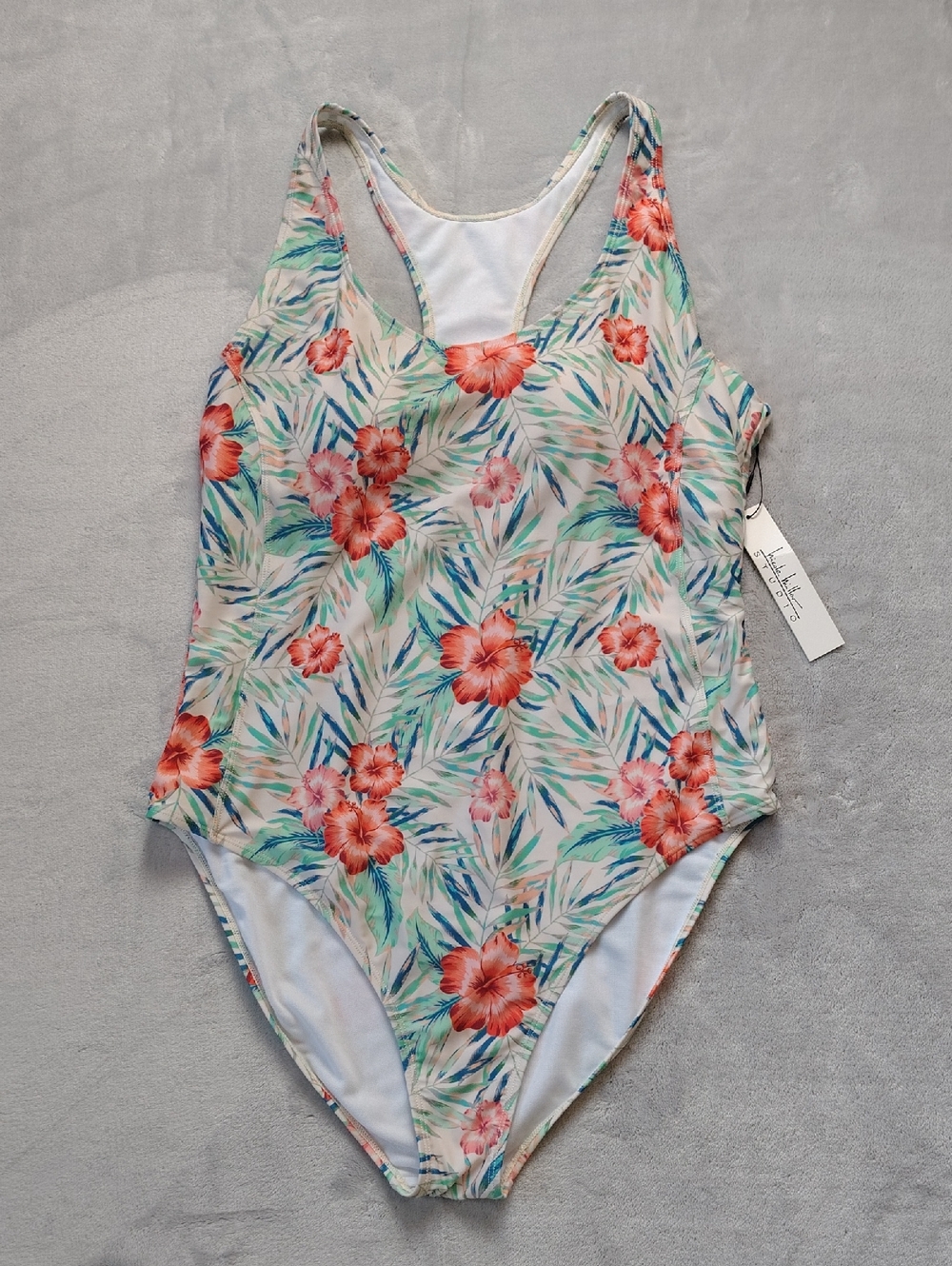 Nicole Miller Tropical Print One Piece Racer Back Swimsuit Size 2X New with Tags